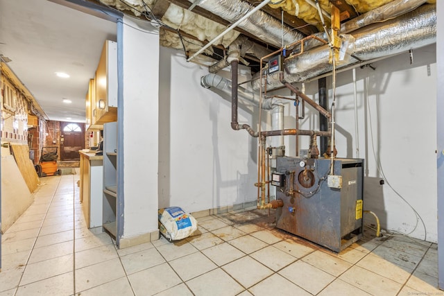 unfinished basement with a heating unit