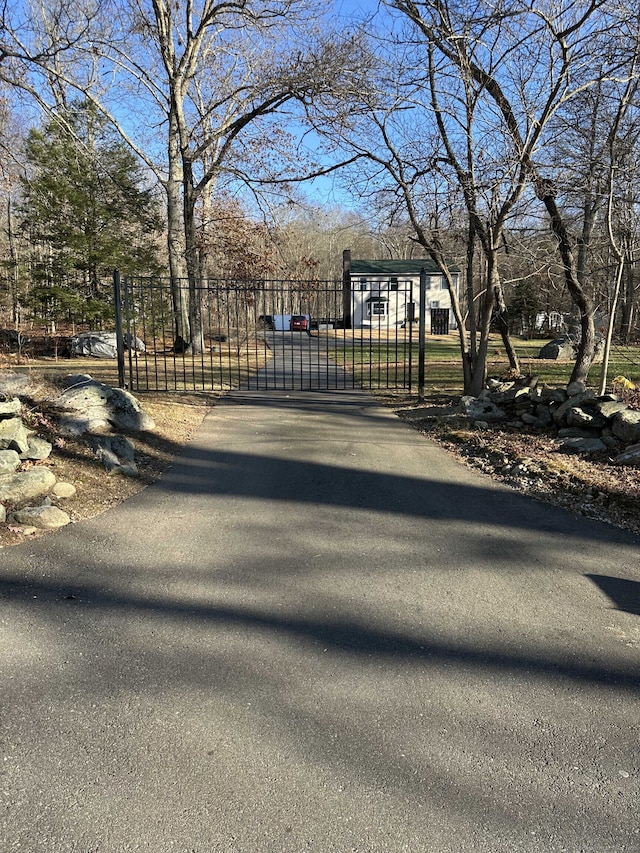 view of road featuring a gated entry and a gate