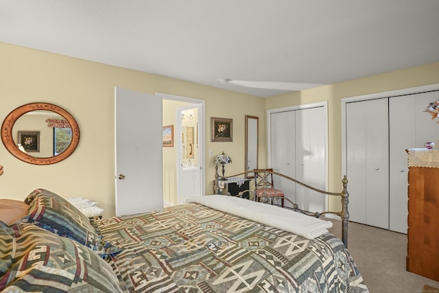 carpeted bedroom with two closets