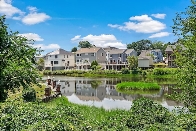 view of water feature with a residential view