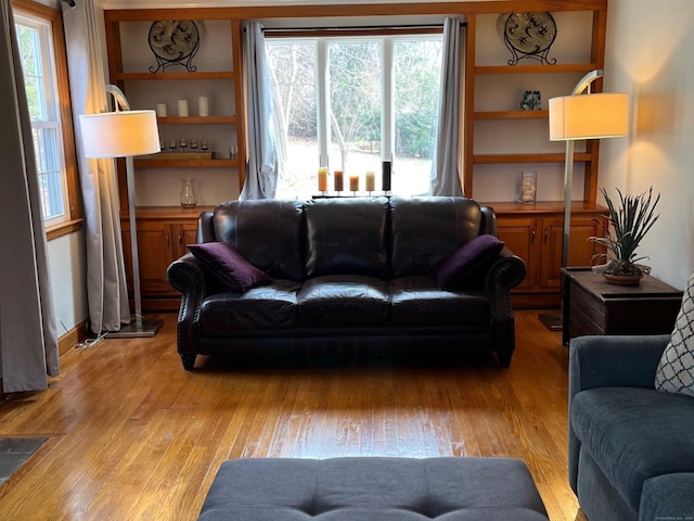 living area featuring light wood-style flooring