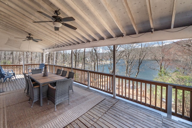 20 Musnug Rd, Danbury, CT 06811 - wooden terrace with a water view, outdoor dining area, and ceiling fan