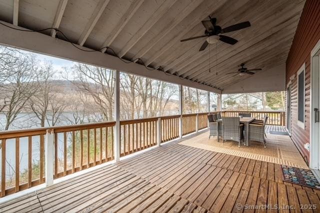 20 Musnug Rd, Danbury, CT 06811 - wooden deck featuring a ceiling fan and outdoor dining space