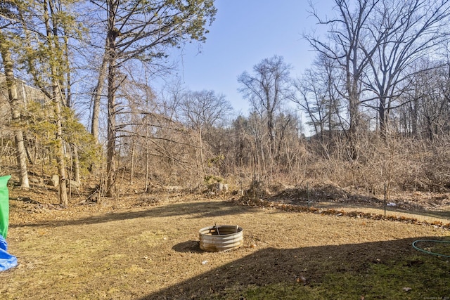 view of yard featuring a fire pit