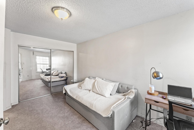 carpeted living area featuring a textured ceiling