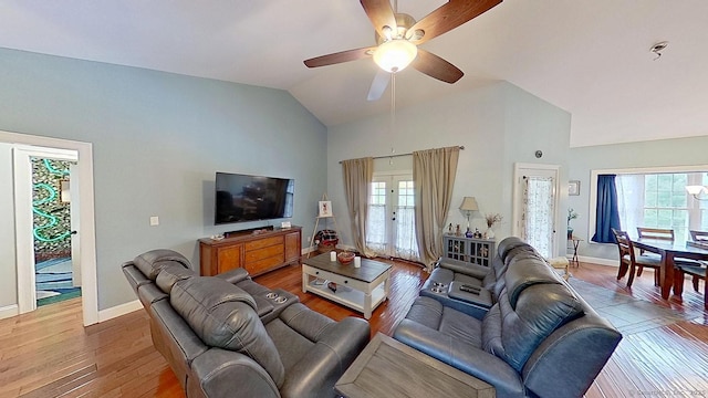 105 Mashentuck Rd, Killingly, CT 06239 - living area featuring wood-type flooring, healthy amount of natural light, a ceiling fan, baseboards, and high vaulted ceiling