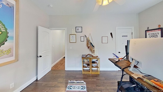 105 Mashentuck Rd, Killingly, CT 06239 - office area featuring wood finished floors, ceiling fan, and baseboards