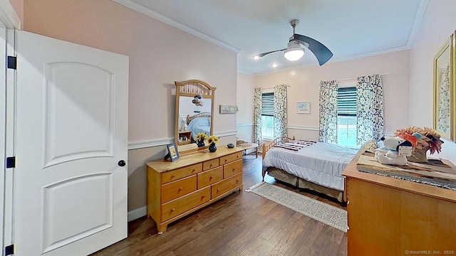 105 Mashentuck Rd, Killingly, CT 06239 - bedroom with crown molding, dark wood finished floors, and a ceiling fan