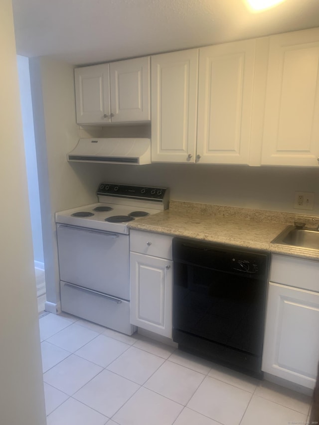 kitchen with dishwasher, light countertops, electric stove, exhaust hood, and a sink