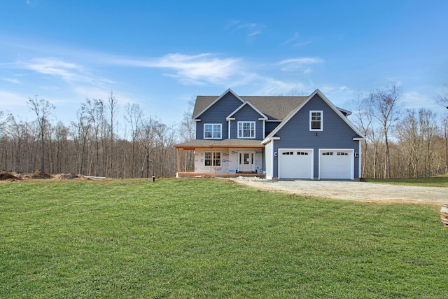 25 S Rd, Bozrah, CT 06334 - view of front facade with an attached garage, a porch, dirt driveway, and a front yard