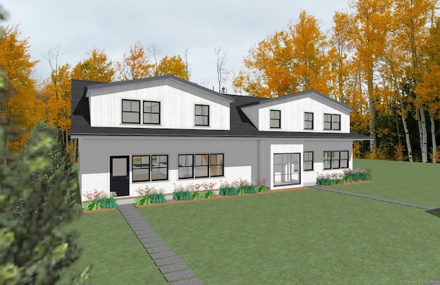 modern farmhouse featuring a front lawn