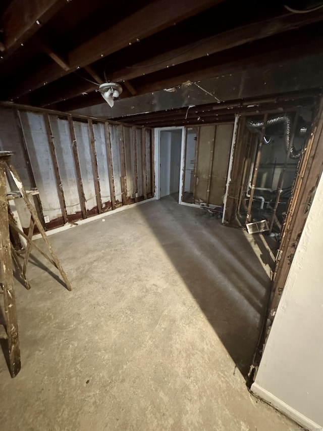 view of unfinished basement