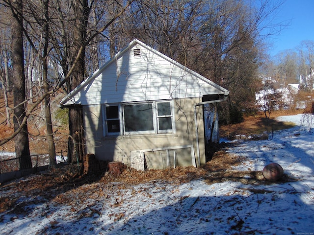 view of snow covered exterior