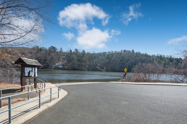 property view of water with a forest view