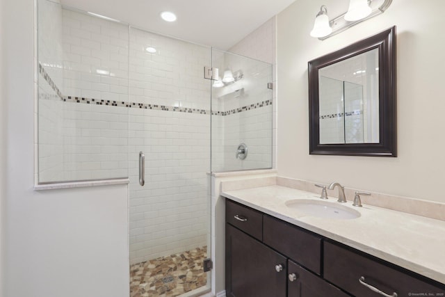 1042 Heritage Vlg Unit A, Southbury, CT 06488 - full bath featuring vanity, a shower stall, and recessed lighting
