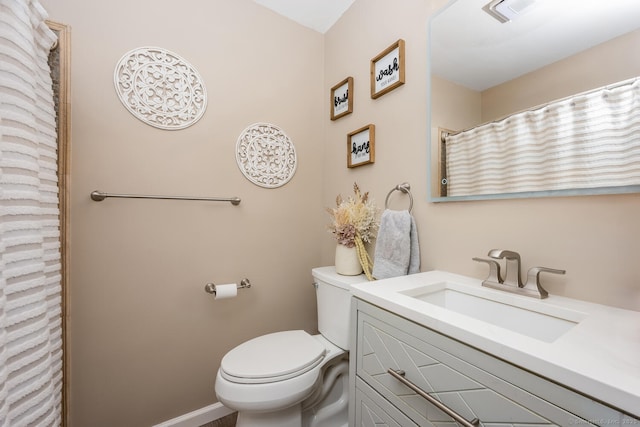 full bath featuring visible vents, toilet, and vanity