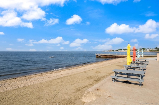 view of water feature featuring a beach view