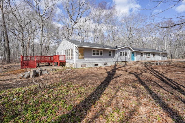 129 Smith Rd, East Haddam, CT 06423 - view of front of home featuring crawl space and a deck