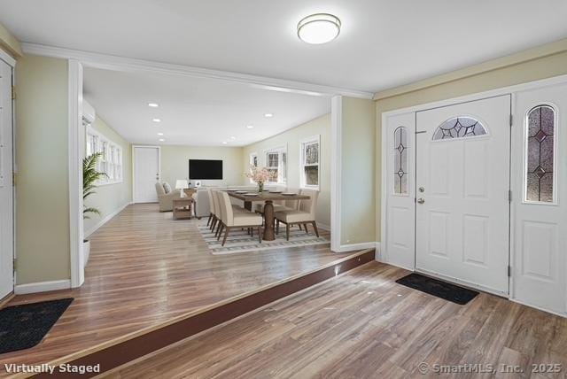 129 Smith Rd, East Haddam, CT 06423 - foyer entrance featuring recessed lighting, wood finished floors, and baseboards