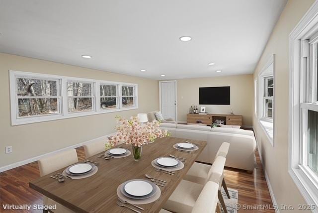 129 Smith Rd, East Haddam, CT 06423 - dining room featuring wood finished floors, baseboards, and recessed lighting