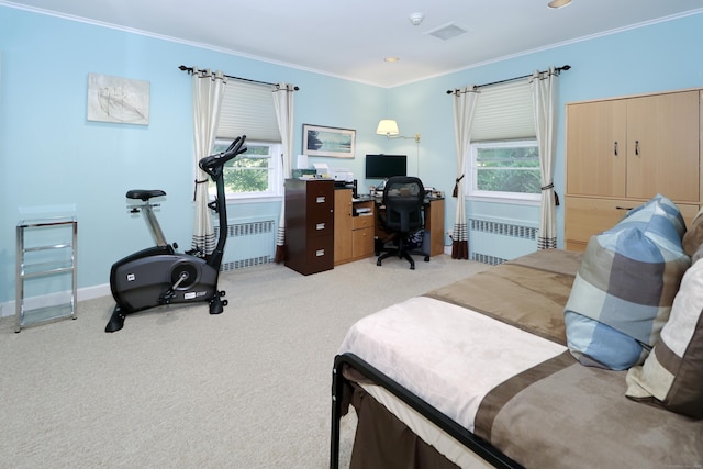 68 Hawthorne Dr, Fairfield, CT 06825 - bedroom featuring radiator, ornamental molding, multiple windows, and a desk