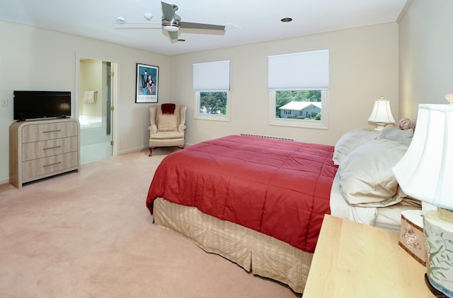 68 Hawthorne Dr, Fairfield, CT 06825 - bedroom with light carpet, ensuite bathroom, and ceiling fan