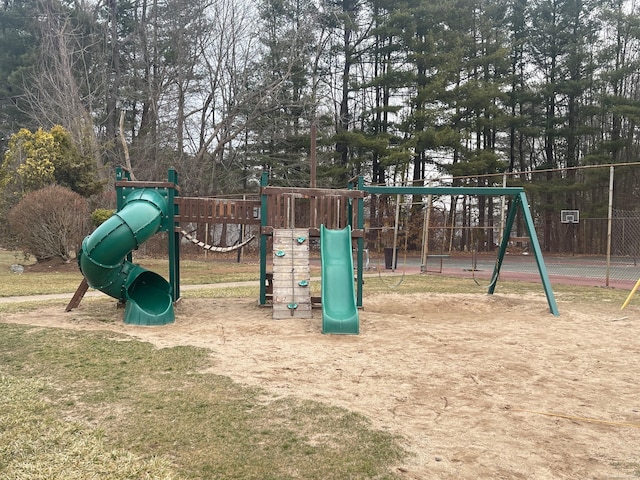 community jungle gym with fence