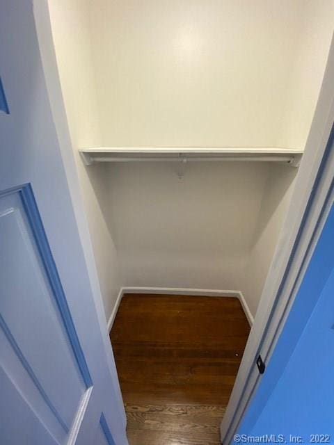 walk in closet with wood finished floors