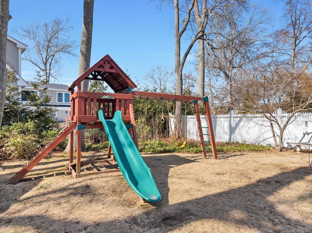 view of play area with fence