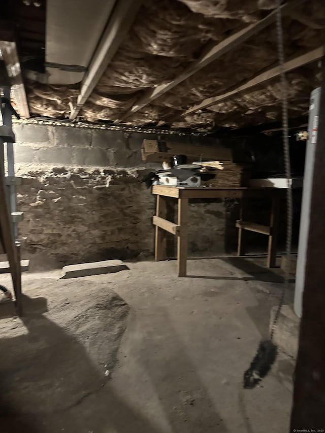 view of unfinished basement