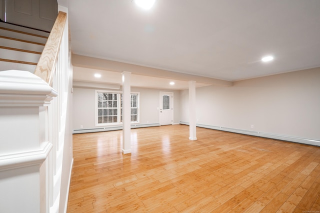 2 Old Middle Rd, Brookfield, CT 06804 - finished below grade area featuring recessed lighting, light wood finished floors, a baseboard radiator, and baseboards