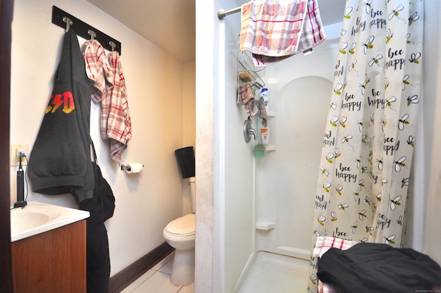 61 E St, Bethlehem, CT 06751 - bathroom with a shower with shower curtain, tile patterned flooring, toilet, and baseboards