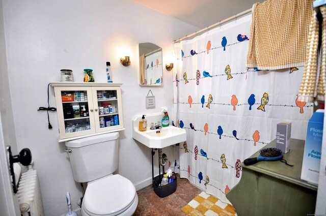61 E St, Bethlehem, CT 06751 - bathroom with concrete floors, toilet, a shower with curtain, and a sink