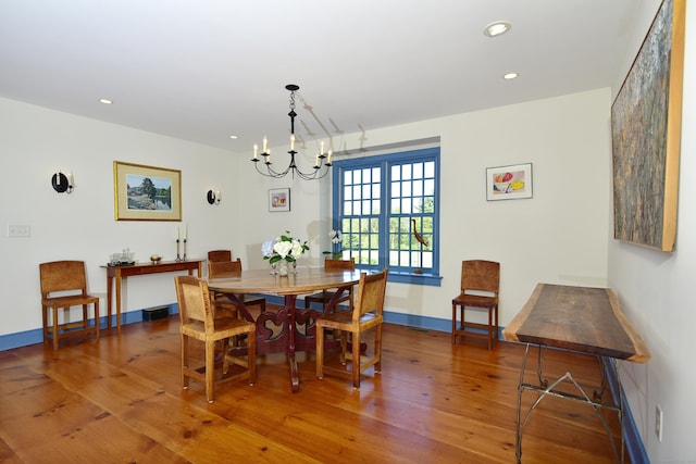 40 Shields Rd, Woodstock, CT 06281 - dining area featuring a chandelier, wood finished floors, recessed lighting, and baseboards