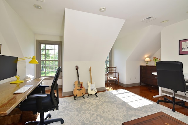 40 Shields Rd, Woodstock, CT 06281 - office area with wood finished floors, baseboards, vaulted ceiling, and recessed lighting