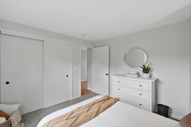bedroom featuring a closet and carpet floors