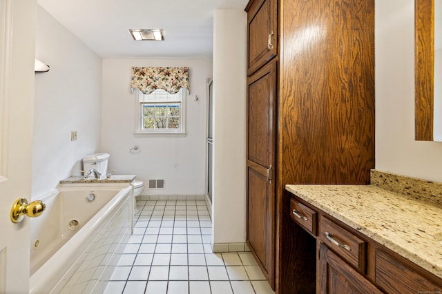 32 Woodmont Rd, Avon, CT 06001 - bathroom featuring toilet, a tub with jets, tile patterned flooring, and a shower with door