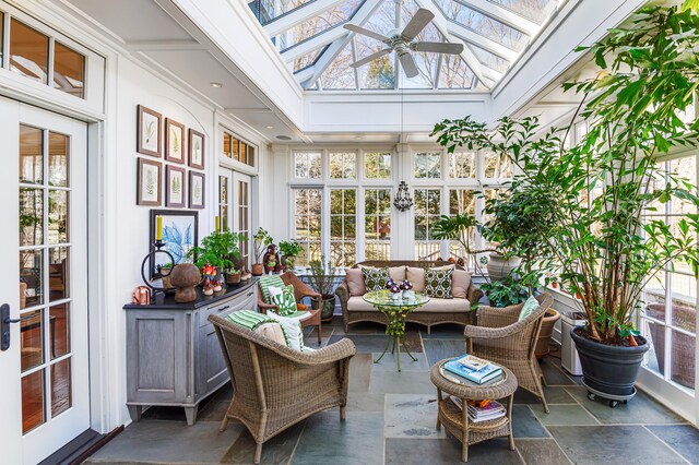 sunroom with a skylight