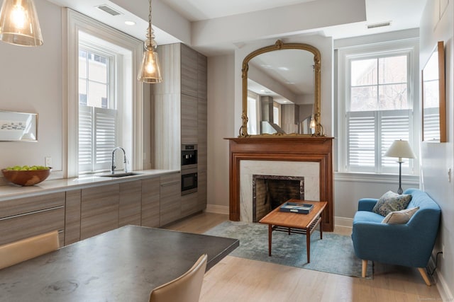93 Elm St, Hartford, CT 06106 - living room featuring light wood finished floors and a premium fireplace