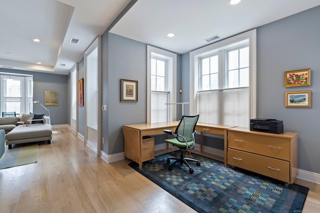 93 Elm St, Hartford, CT 06106 - office with visible vents, recessed lighting, light wood finished floors, and baseboards