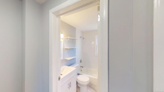 full bathroom featuring  shower combination, toilet, and vanity