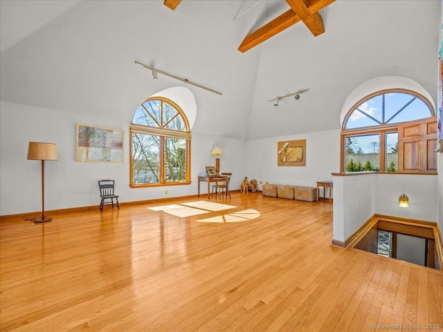5 Old Pawson Rd, Branford, CT 06405 - interior space with high vaulted ceiling, baseboards, and hardwood / wood-style floors