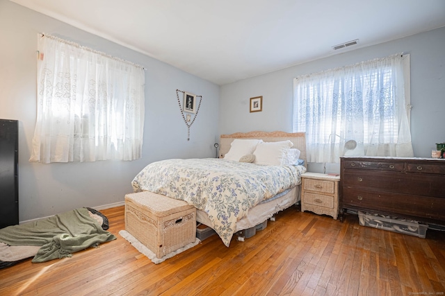 bedroom with visible vents and wood-type flooring