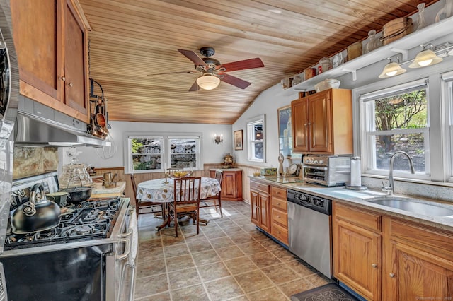 25 Brookbridge Dr, Newtown, CT 06482 - kitchen with a sink, wooden ceiling, stainless steel appliances, and a healthy amount of sunlight