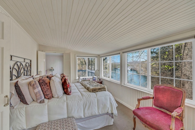 25 Brookbridge Dr, Newtown, CT 06482 - bedroom with wooden ceiling, a water view, carpet, and lofted ceiling