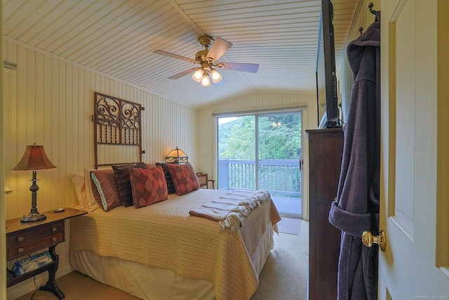 25 Brookbridge Dr, Newtown, CT 06482 - carpeted bedroom featuring a ceiling fan, vaulted ceiling, and access to exterior