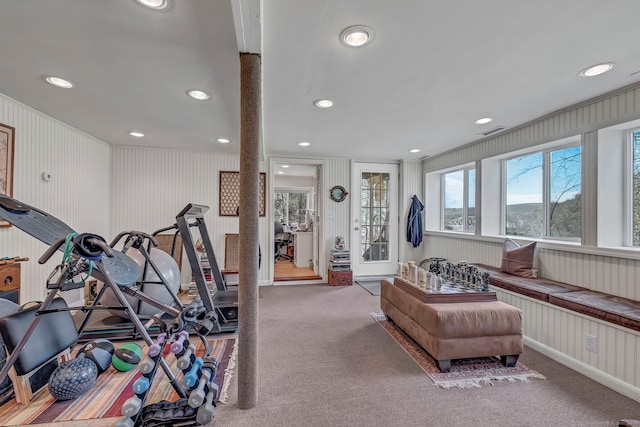 25 Brookbridge Dr, Newtown, CT 06482 - workout area with recessed lighting, carpet flooring, and visible vents
