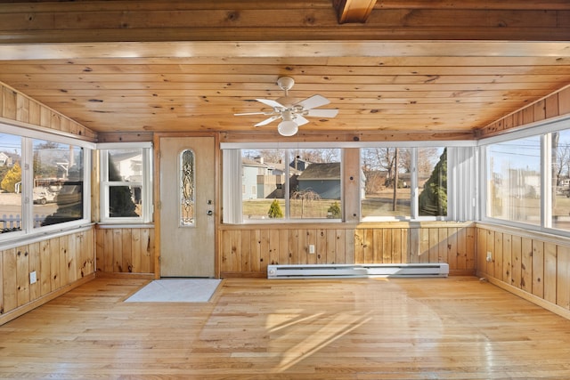 unfurnished sunroom featuring baseboard heating