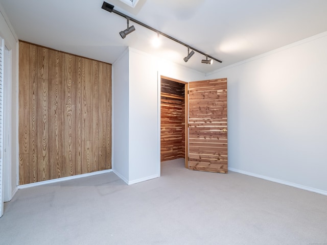 19 Prospect Rdg Apt 16, Ridgefield, CT 06877 - unfurnished bedroom featuring wooden walls, carpet, track lighting, and crown molding