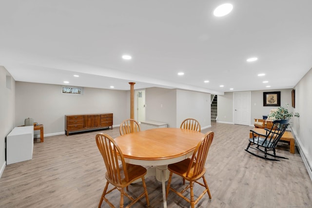 12 Nevins Ave, Enfield, CT 06082 - dining space featuring stairs, light wood finished floors, and recessed lighting